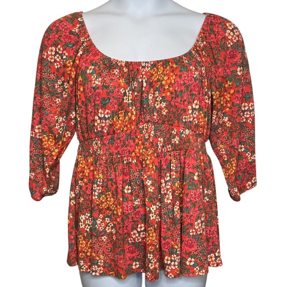 Torrid Womens Floral‎ Print Peplum Top Sz 1X Cottagecore Fairy Country Flowy